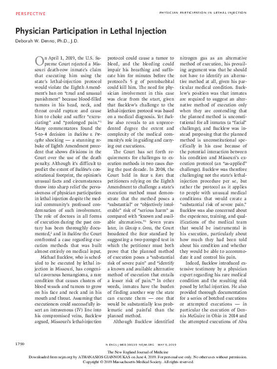 (PDF) Physician Participation in Lethal Injection