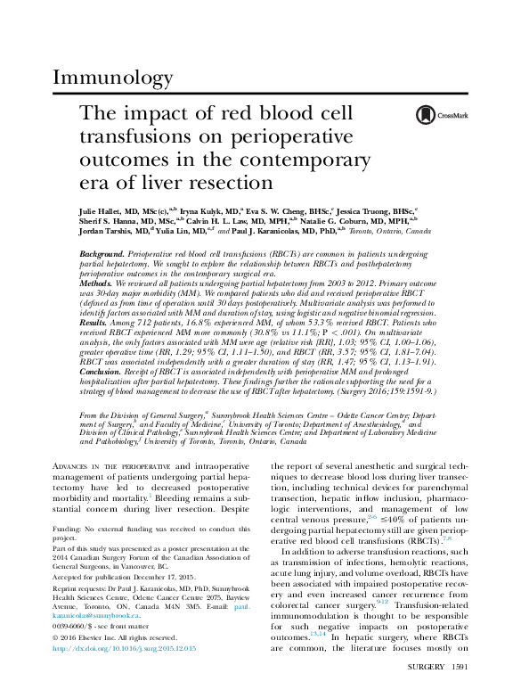 (PDF) The impact of red blood cell transfusions on perioperative ...