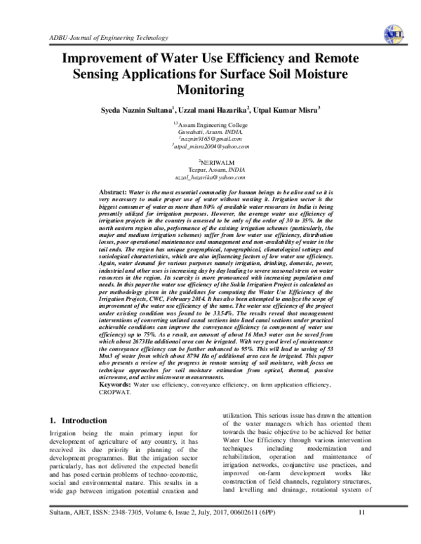 (PDF) Improvement of Water Use Efficiency and Remote Sensing ...
