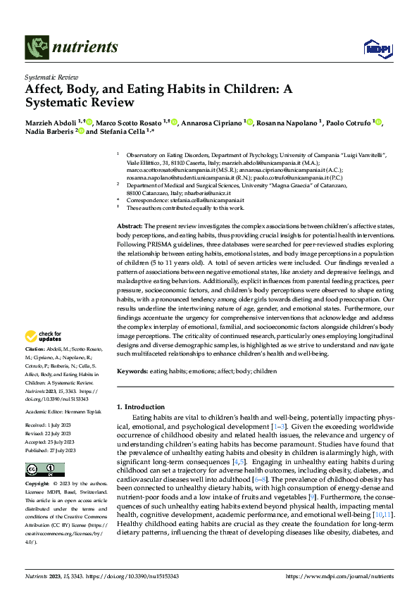 (PDF) Affect, Body, and Eating Habits in Children: A Systematic Review