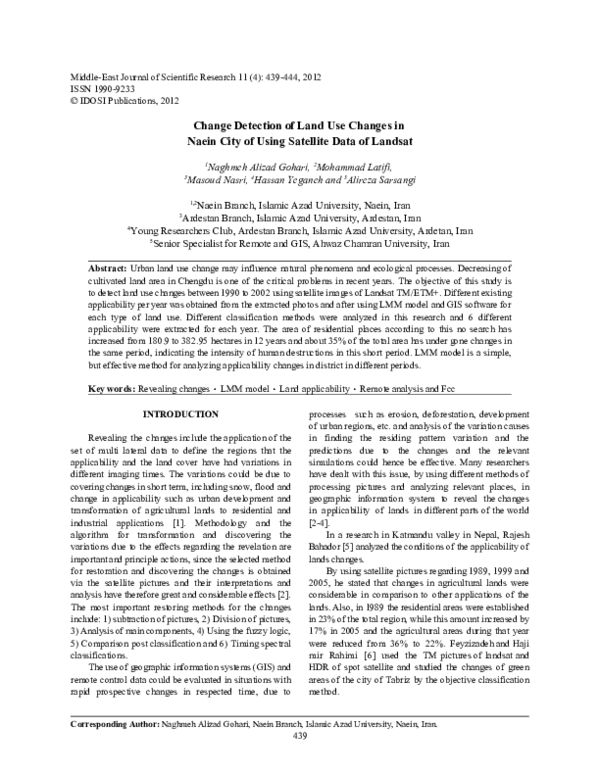 (PDF) Change Detection of Land Use Changes in Naein City of Using ...