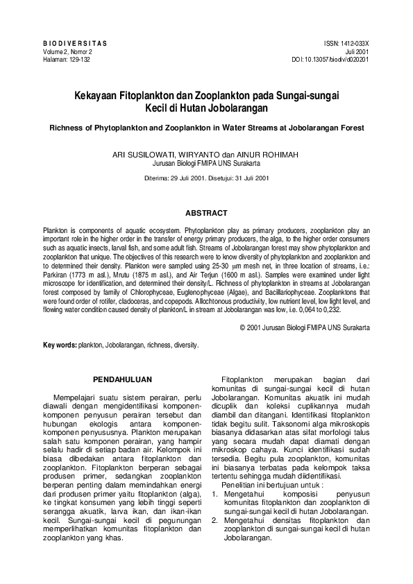 (PDF) Richness of Phytoplankton and Zooplankton in Water Streams at ...