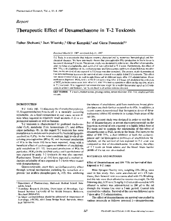 (PDF) Therapeutic Effect of Dexamethasone in T-2 Toxicosis