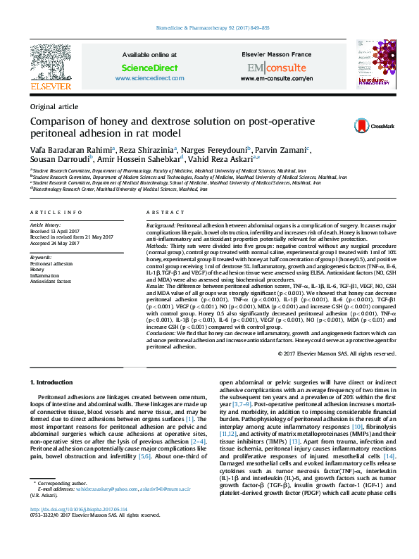 (PDF) Comparison of honey and dextrose solution on post-operative ...