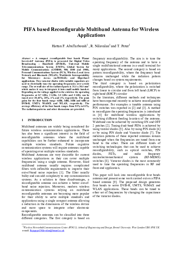 (PDF) PIFA based reconfigurable multiband antenna for wireless applications