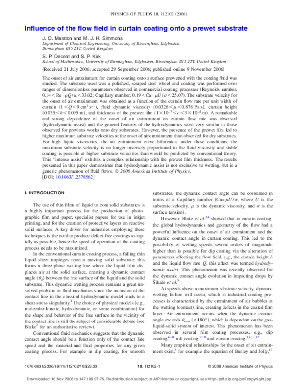 (PDF) Influence of the flow field in curtain coating onto a prewet ...