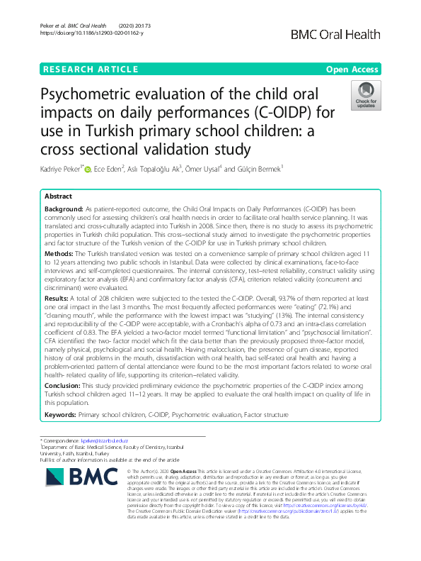 (PDF) Psychometric evaluation of the child oral impacts on daily ...