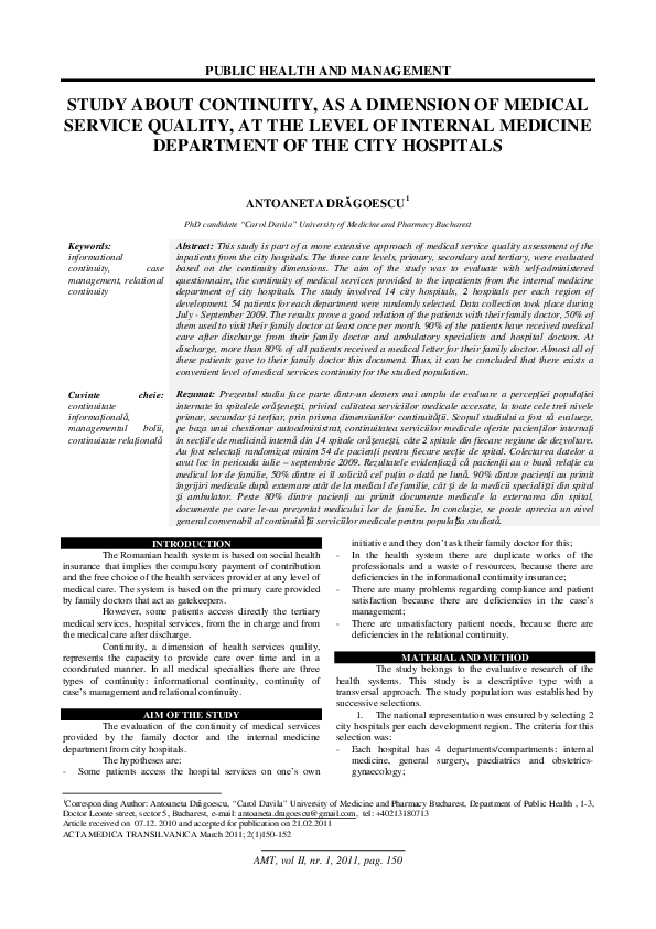(PDF) Study About Continuity, as a Dimension of Medical Service Quality ...