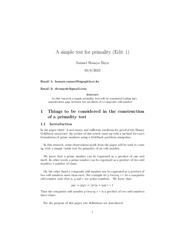 (PDF) A simple test for primality (Edit 1)