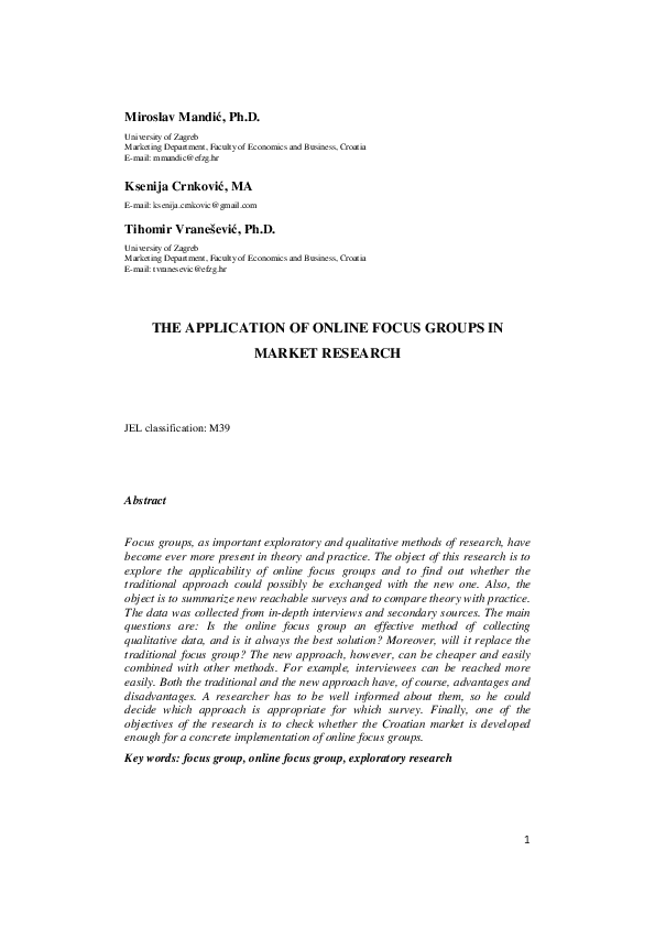 (PDF) The Application of Online Focus Groups in Market Research