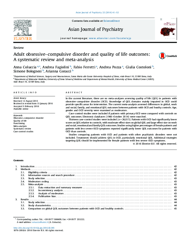 (PDF) Adult obsessive–compulsive disorder and quality of life outcomes ...