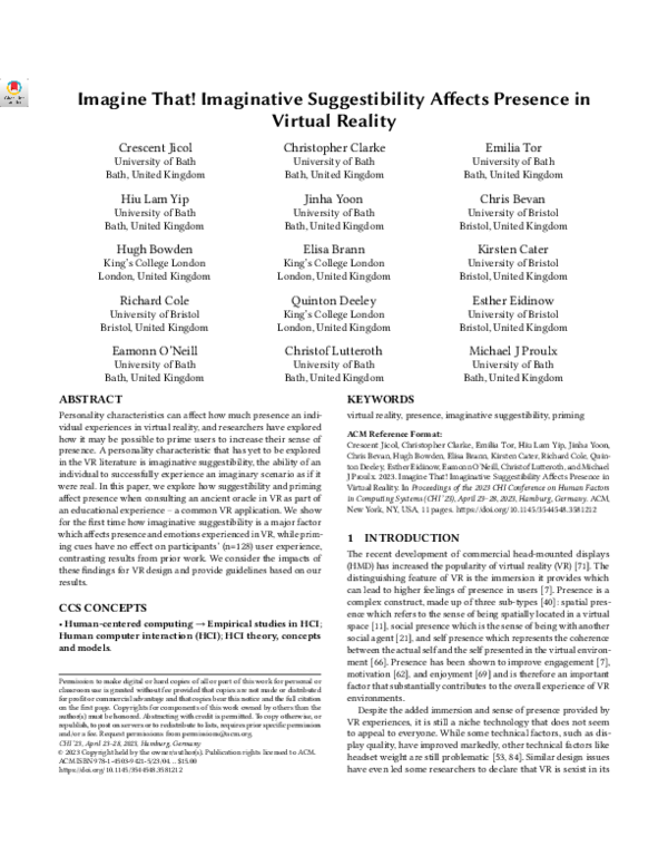 (PDF) Imagine That! Imaginative Suggestibility Affects Presence in ...