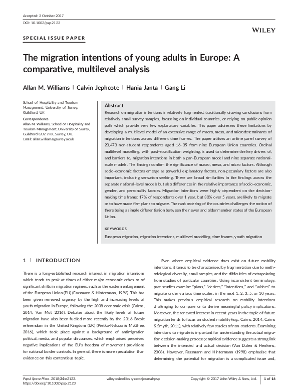 (PDF) The migration intentions of young adults in Europe: A comparative ...