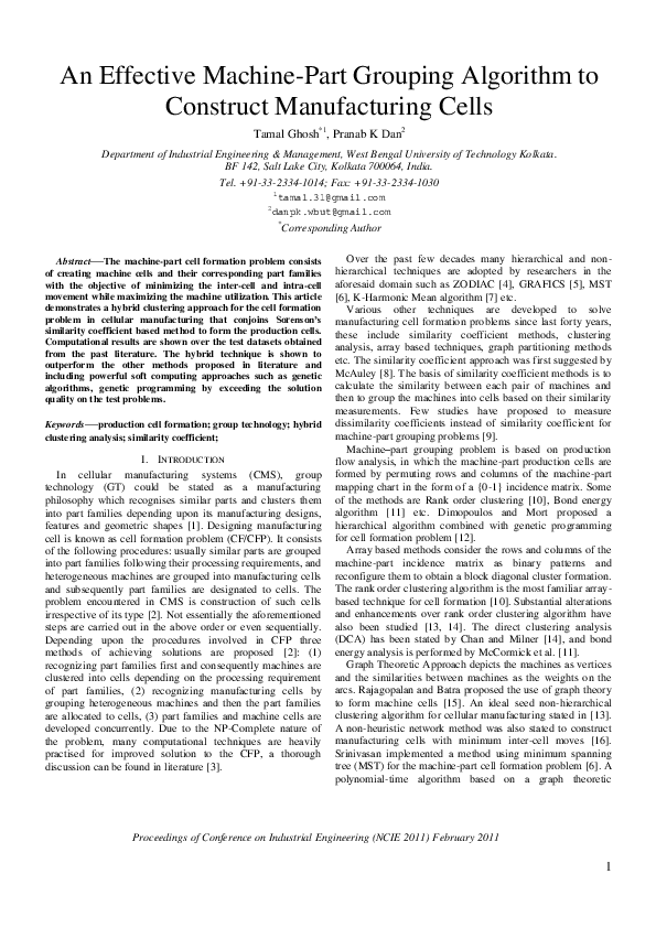 (PDF) An Effective MachinePart Grouping Algorithm to Construct