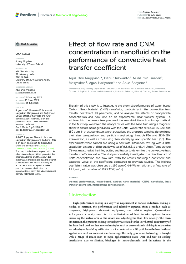 (PDF) Effect of flow rate and CNM concentration in nanofluid on the ...