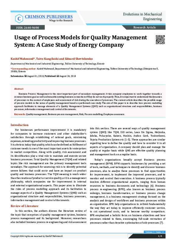 (PDF) Usage of Process Models for Quality Management System: A Case ...