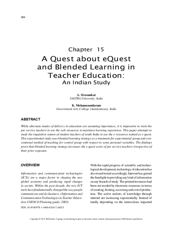 (PDF) A Quest about eQuest and Blended Learning in Teacher Education