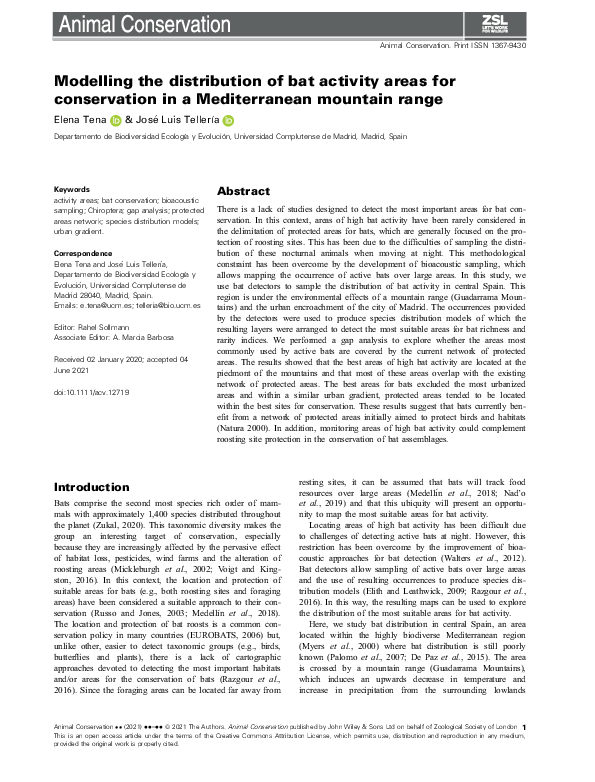 (PDF) Modelling the distribution of bat activity areas for conservation ...