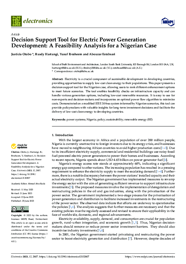 (PDF) Decision Support Tool for Electric Power Generation Development ...