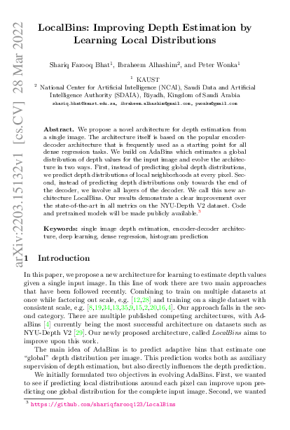 (PDF) LocalBins: Improving Depth Estimation by Learning Local Distributions