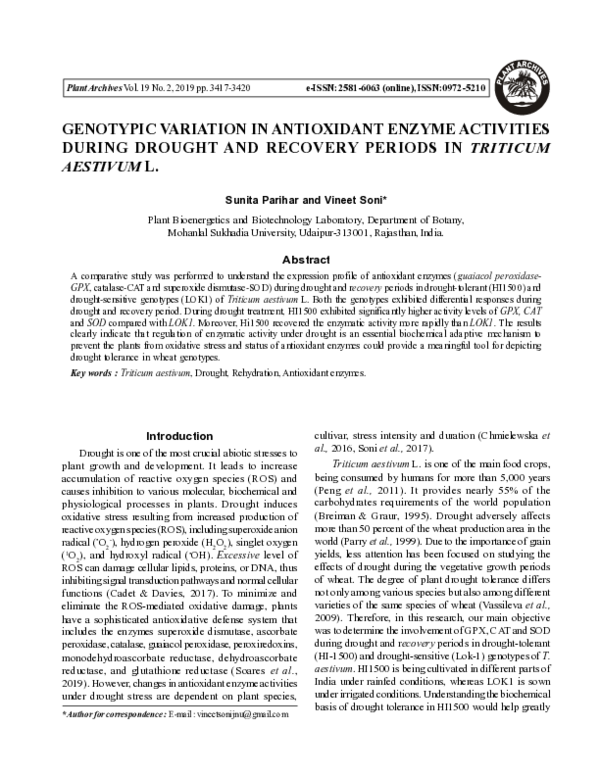 (PDF) Genotypic Variation in Antioxidant Enzyme Activities During ...