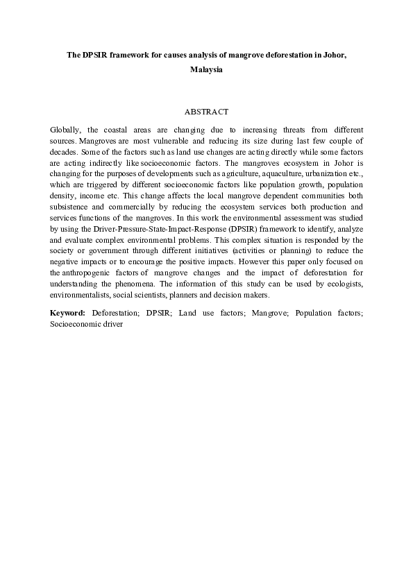 (PDF) The DPSIR framework for causes analysis of mangrove deforestation ...