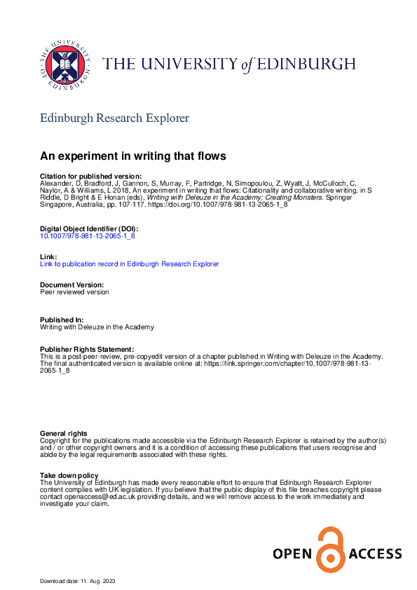 (PDF) An Experiment in Writing that Flows: Citationality and ...