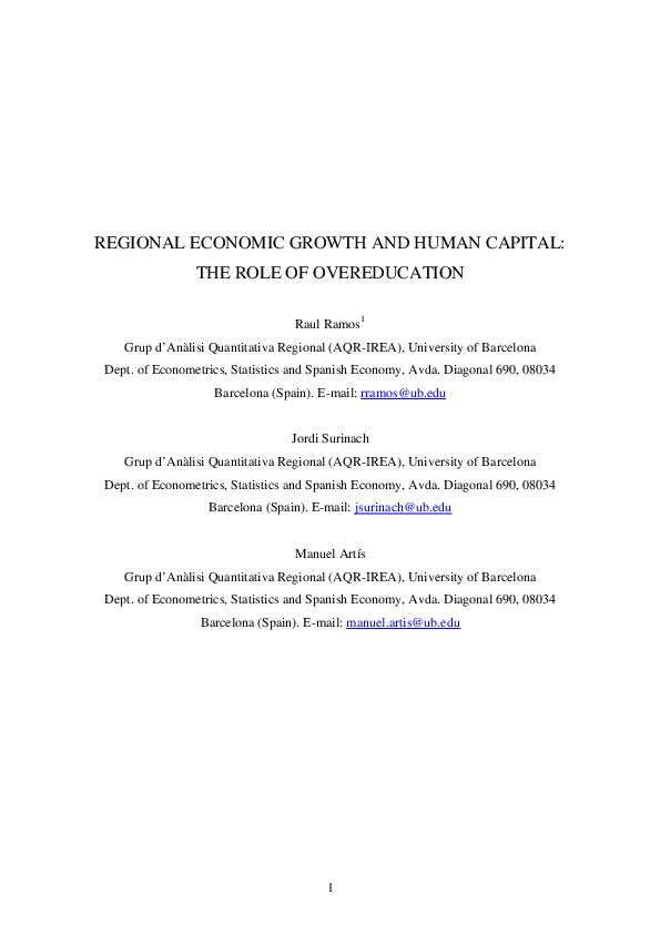 (PDF) Regional Economic Growth and Human Capital: The Role of Over ...