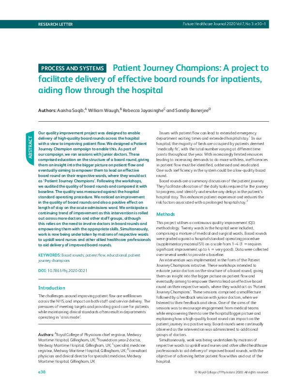 (PDF) Patient Journey Champions: A project to facilitate delivery of ...