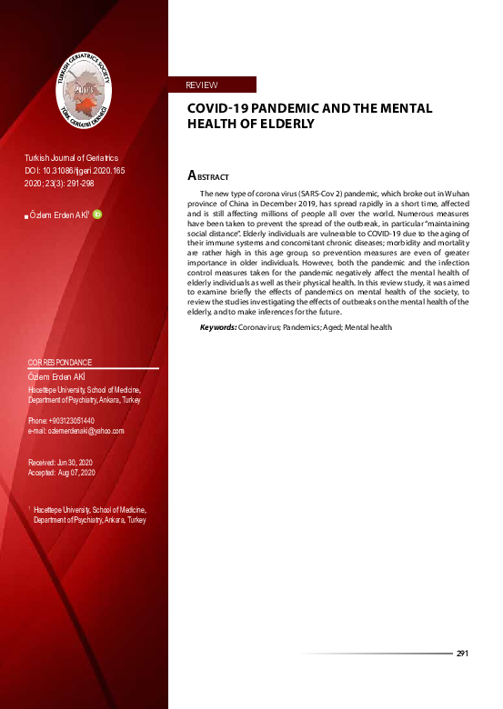 (PDF) COVID-19 Pandemic and the Mental Health of Elderly