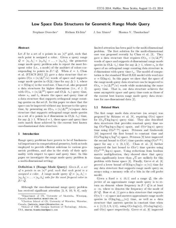 (PDF) Low space data structures for geometric range mode query