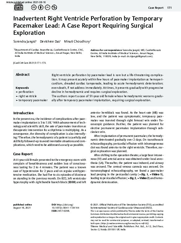 (PDF) Inadvertent Right Ventricle Perforation by Temporary Pacemaker ...