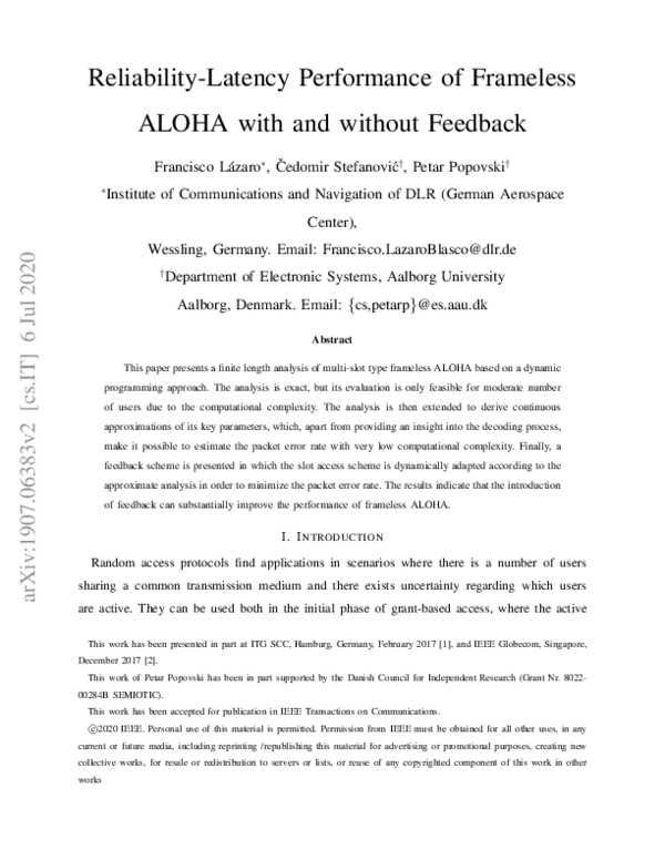 (PDF) Reliability-Latency Performance of Frameless ALOHA With and ...