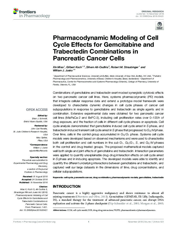 (PDF) Pharmacodynamic Modeling of Cell Cycle Effects for Gemcitabine ...