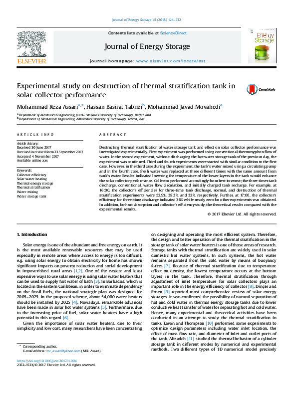 (PDF) Experimental study on destruction of thermal stratification tank ...