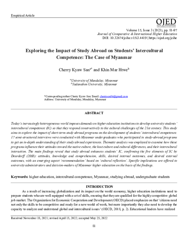 (PDF) Exploring the Impact of Study Abroad on Students’ Intercultural ...