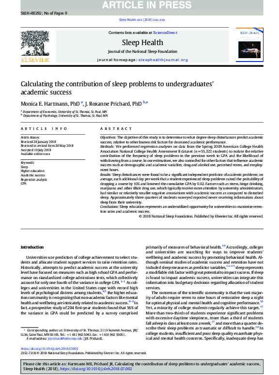 (PDF) Calculating the contribution of sleep problems to undergraduates ...