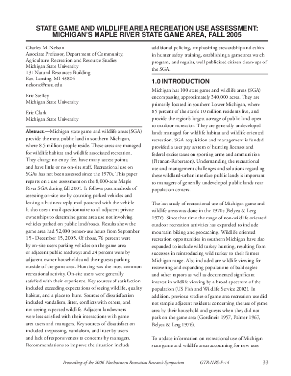 (PDF) State Game and Wildlife Area Recreation Use Assessment: Michigan ...