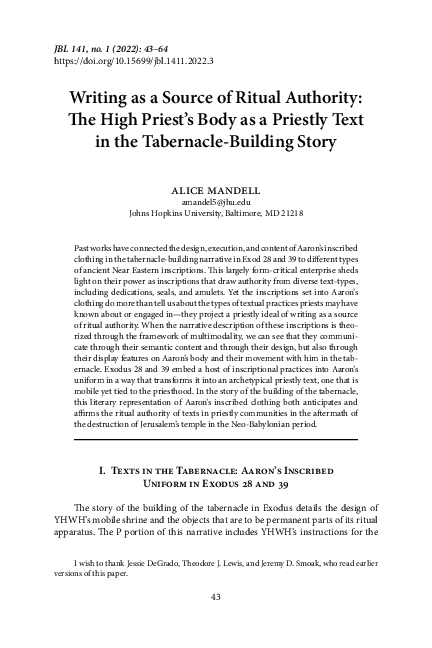 PDF) Writing as a Source of Ritual Authority: The High Priest&rsquo;s 