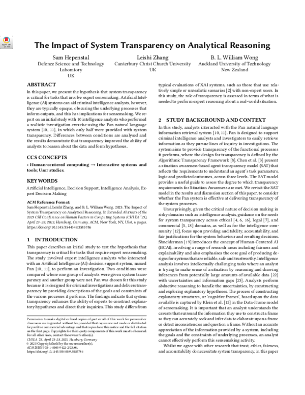 (PDF) The Impact of System Transparency on Analytical Reasoning