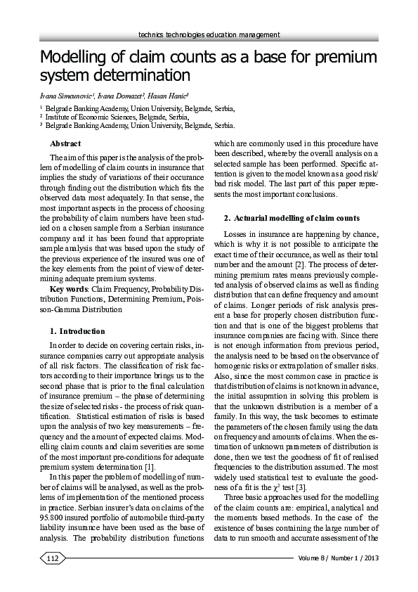 (PDF) Modelling of claim counts as a base for premiumsystem determination