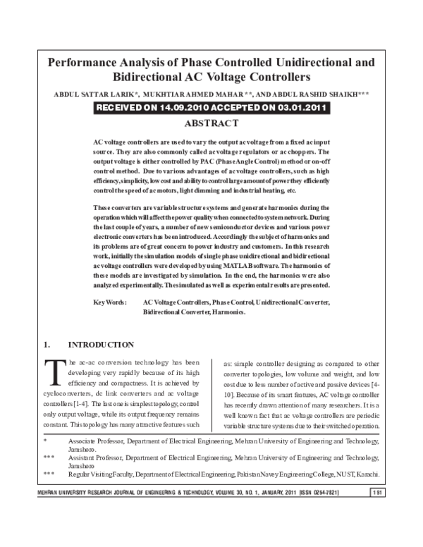 (PDF) Performance Analysis of Phase Controlled Unidirectional and ...