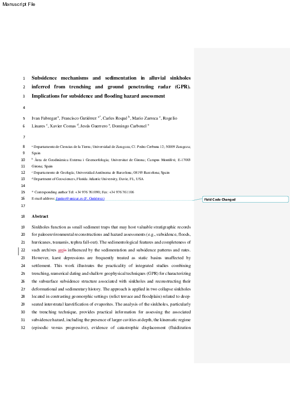 (PDF) Subsidence mechanisms and sedimentation in alluvial sinkholes