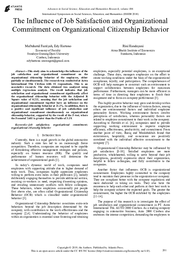 (PDF) The Influence of Job Satisfaction and Organizational Commitment ...