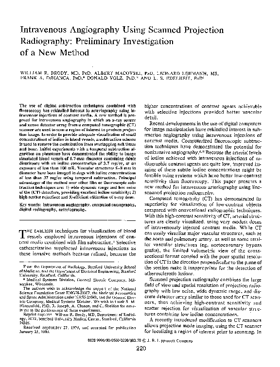 (PDF) Intravenous Angiography Using Scanned Projection Radiography ...