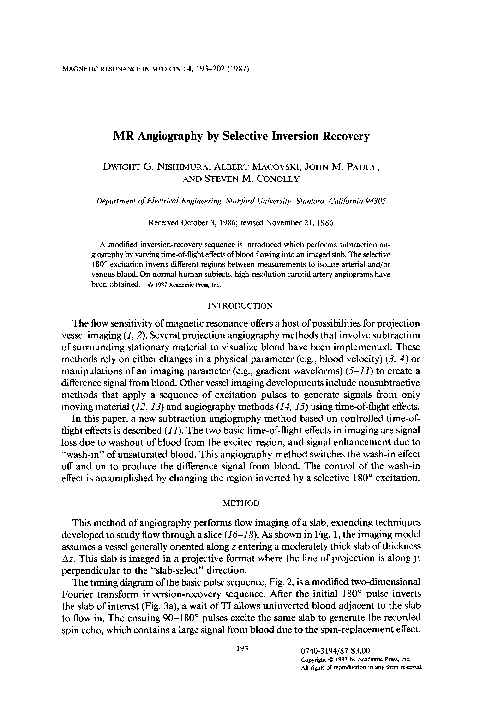 (PDF) MR angiography by selective inversion recovery