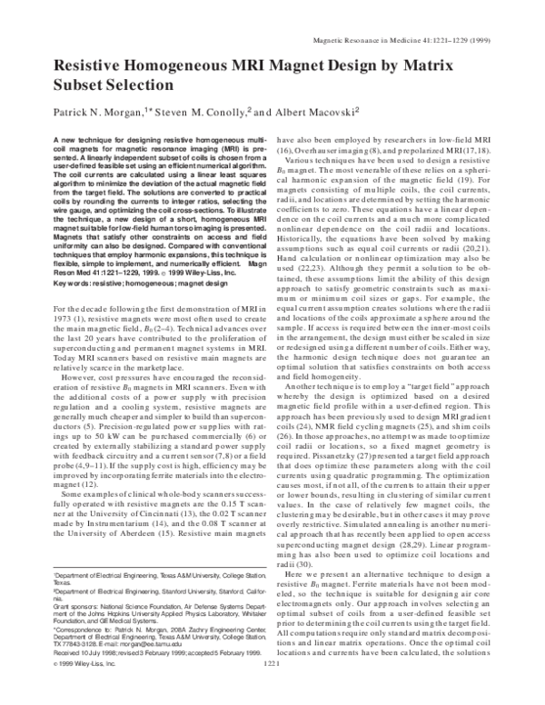 (PDF) Resistive homogeneous MRI design by matrix subset
