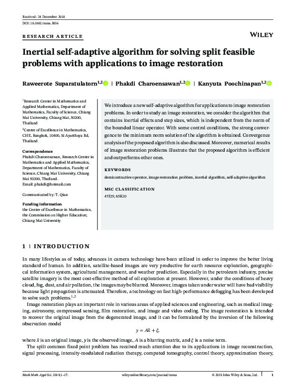 (PDF) Inertial self‐adaptive algorithm for solving split feasible ...