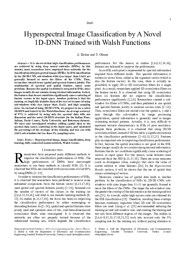 (PDF) Hyperspectral Image Classification by A Novel 1D-DNN Trained with ...