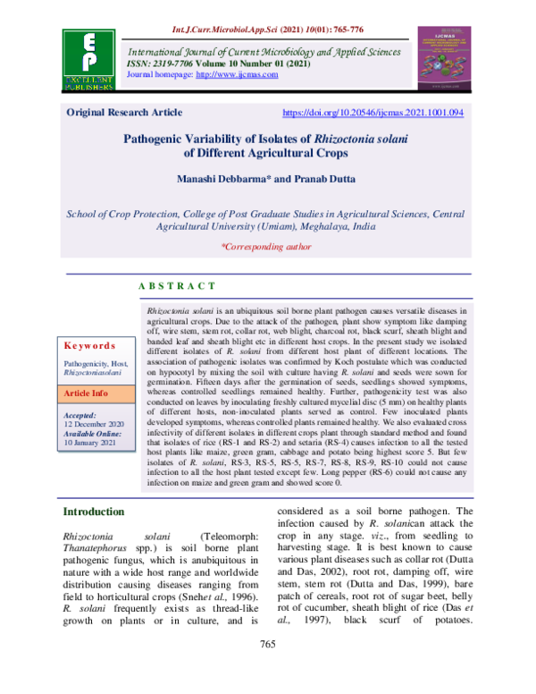 (PDF) Pathogenic Variability of Isolates of Rhizoctonia solani of ...